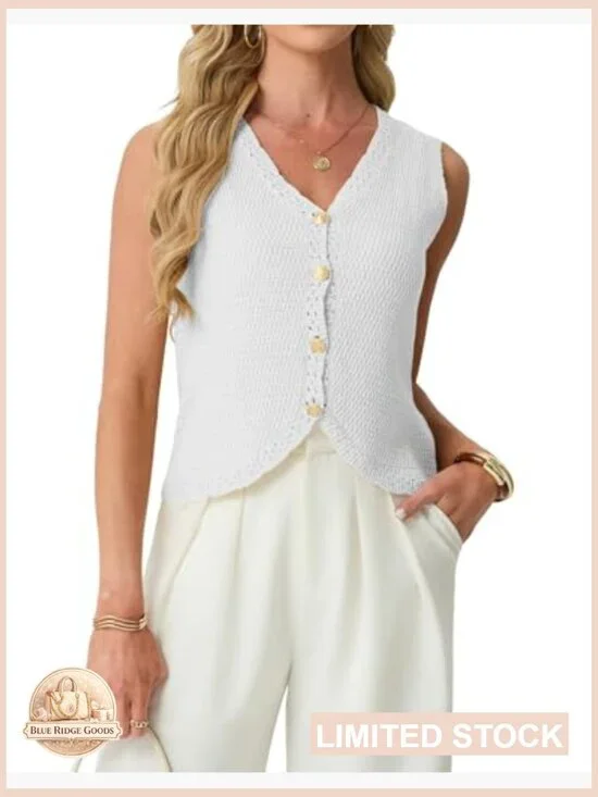 Sleeveless Sweater Vest V-Neck Knit Button Down Casual Chic Layering Piece - Picture 4 of 6